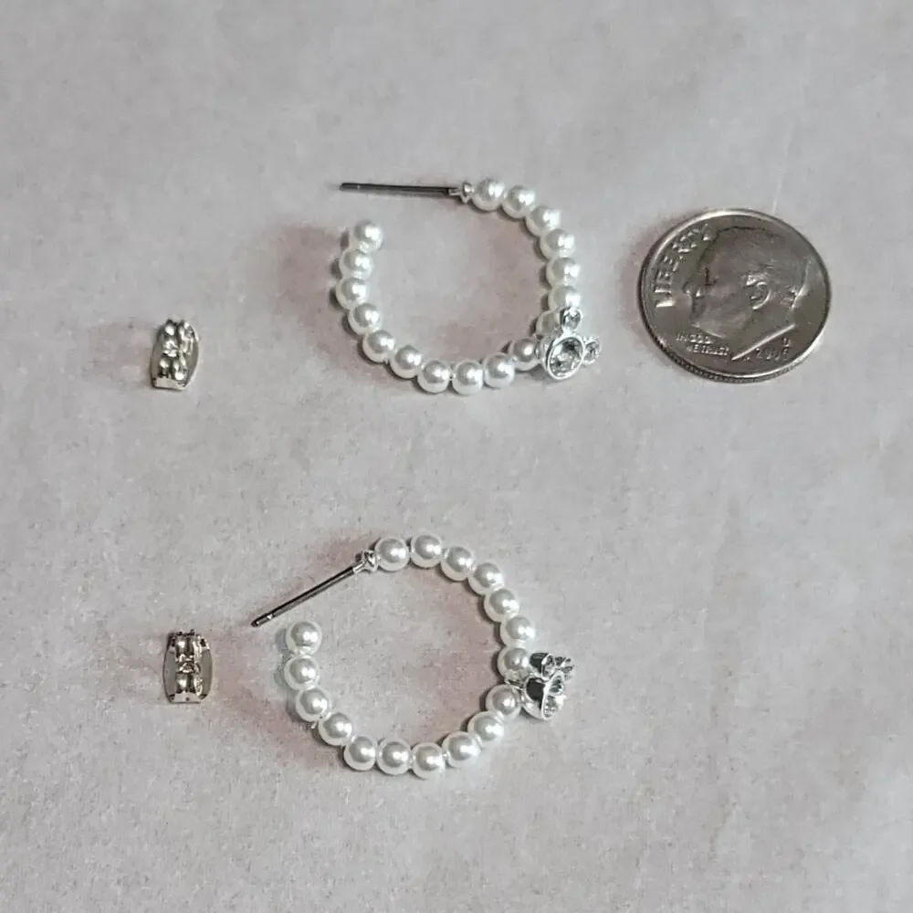 Disney Silver-Tone Mickey Mouse Rhinestone Faux Pearl Hoop Earrings